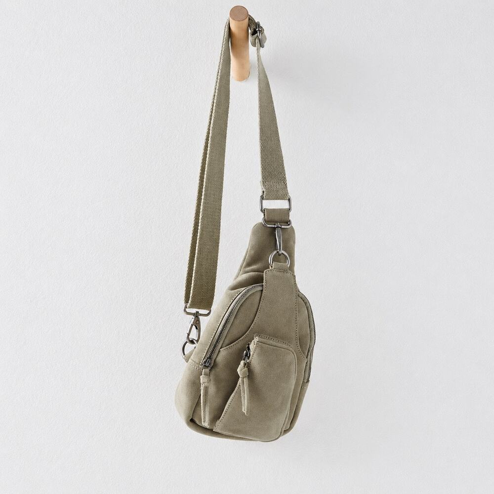 Free People Hudson Suede Sling Bag Taupe Beige Leather Crossbody